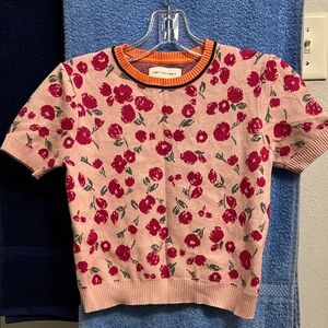 Free Assembly Pink Sweater with Orange and Black Trim